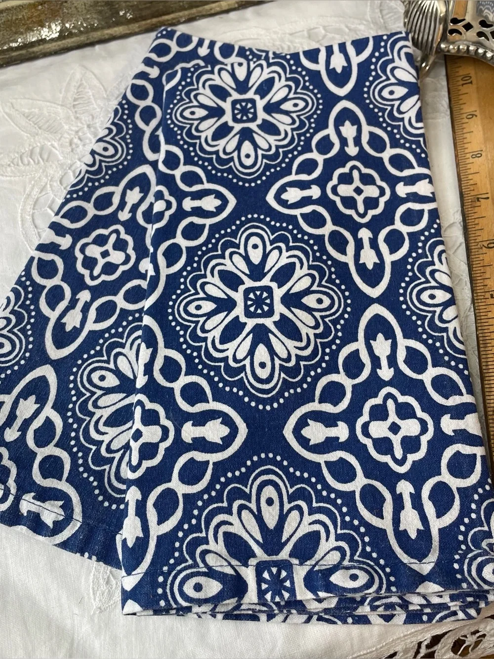 Blue & white cotton napkins set of 2